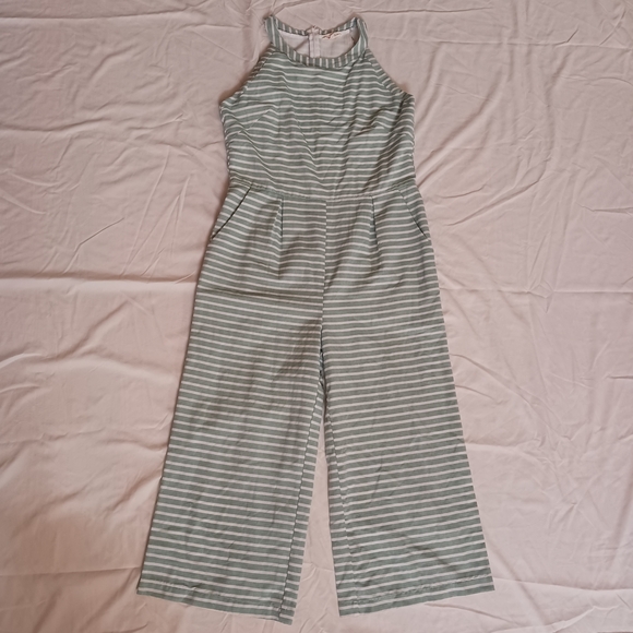 Alelly Pants - Alelly High Neck Sleeveless Jumpsuit Green and White Stripes Women's Size Large